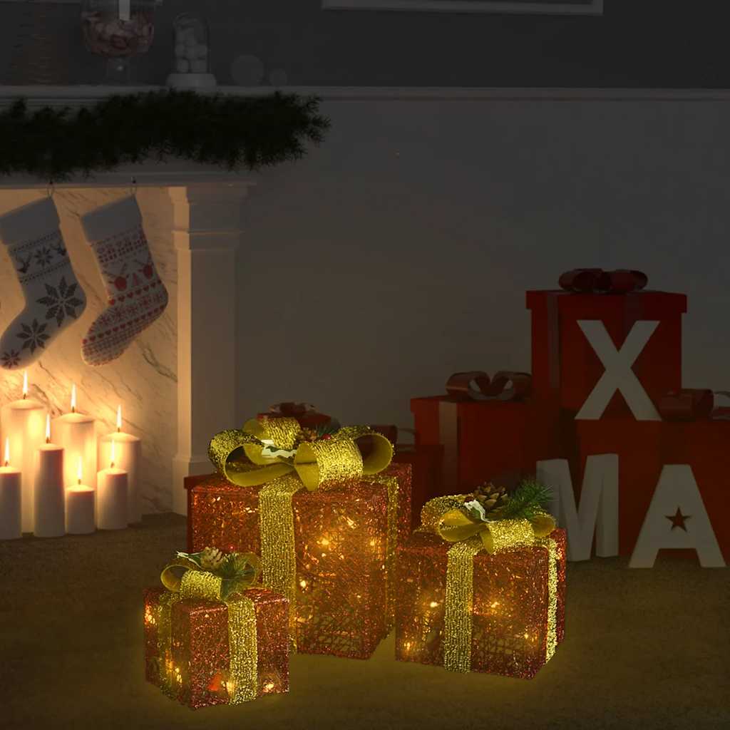 VidaXL coffrets cadeaux décoration de Noël 3 pcs intérieur extérieur rouge