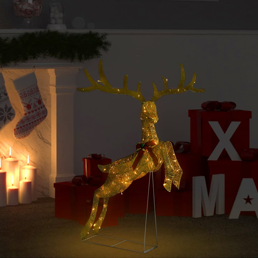 Vidaxl Christmas Decorations Flying Reindeer White White 120 LEDS GOLD COLORED
