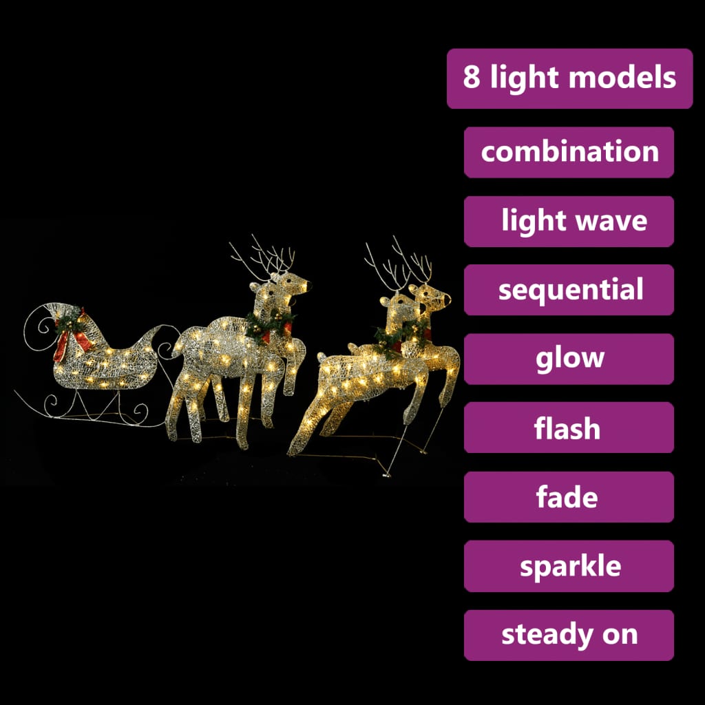 VidaXL Décoration de Noël extérieure renne et traîneau 100 LED couleur or