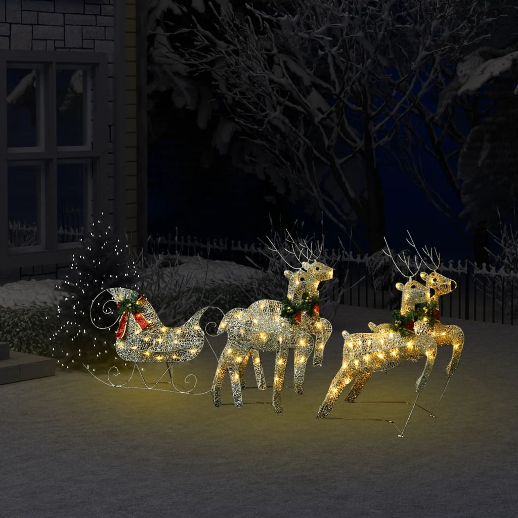 VidaXL Décoration de Noël extérieure renne et traîneau 100 LED couleur or