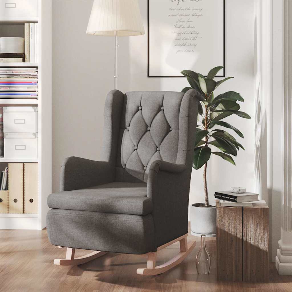 Vidaxl fauteuil met massief rubberwood schommelpoten stof donkergrijs
