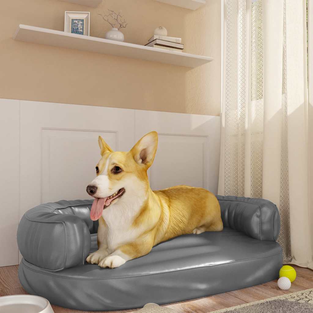Vidaxl Dog Panier avec mousse ergonomique 75x53 cm en cuir artificiel gris