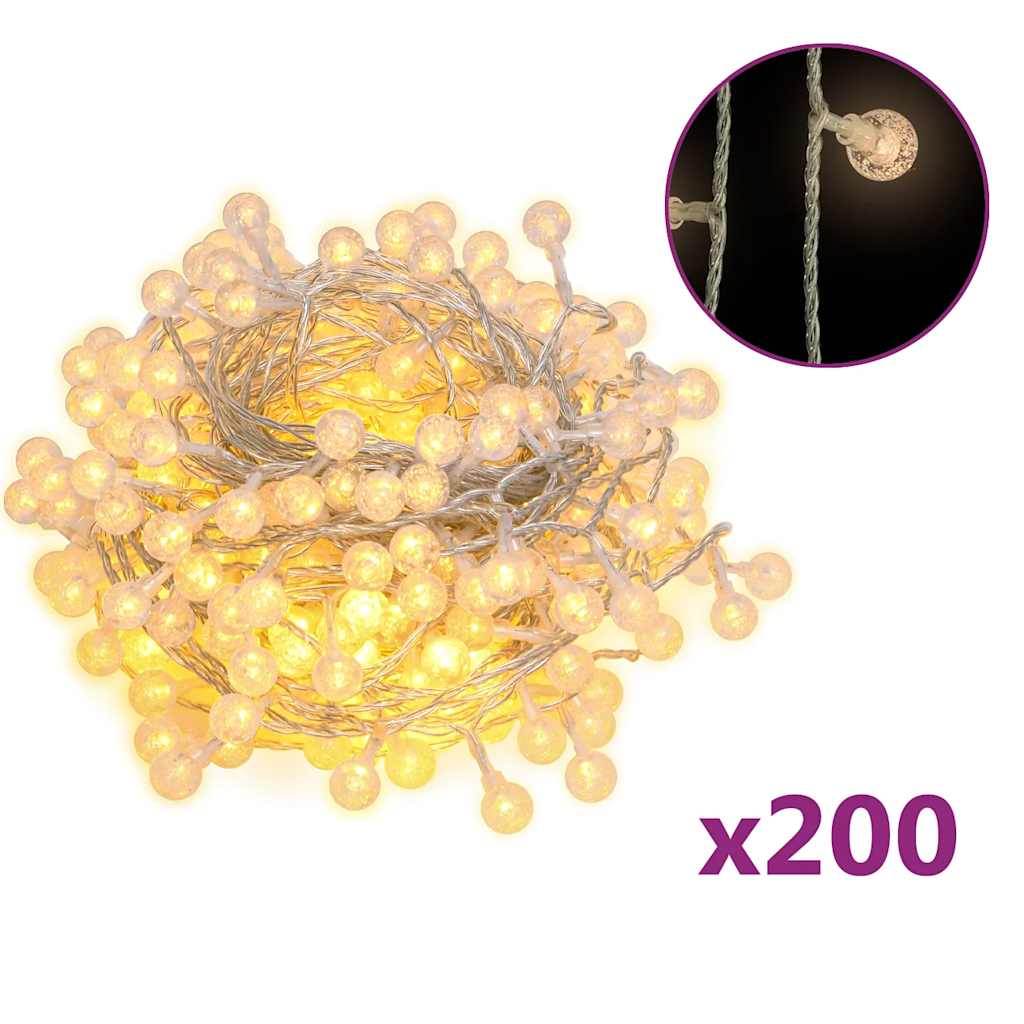 Cordon lumineux VidaXL avec 200 LED, 8 fonctions, blanc chaud, 20 m