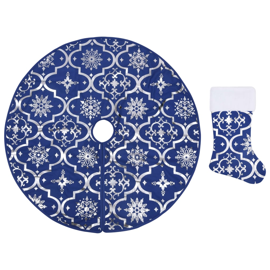 Vidaxl Jupe d'arbre de Noël luxe avec chaussette 150 cm tissu bleu