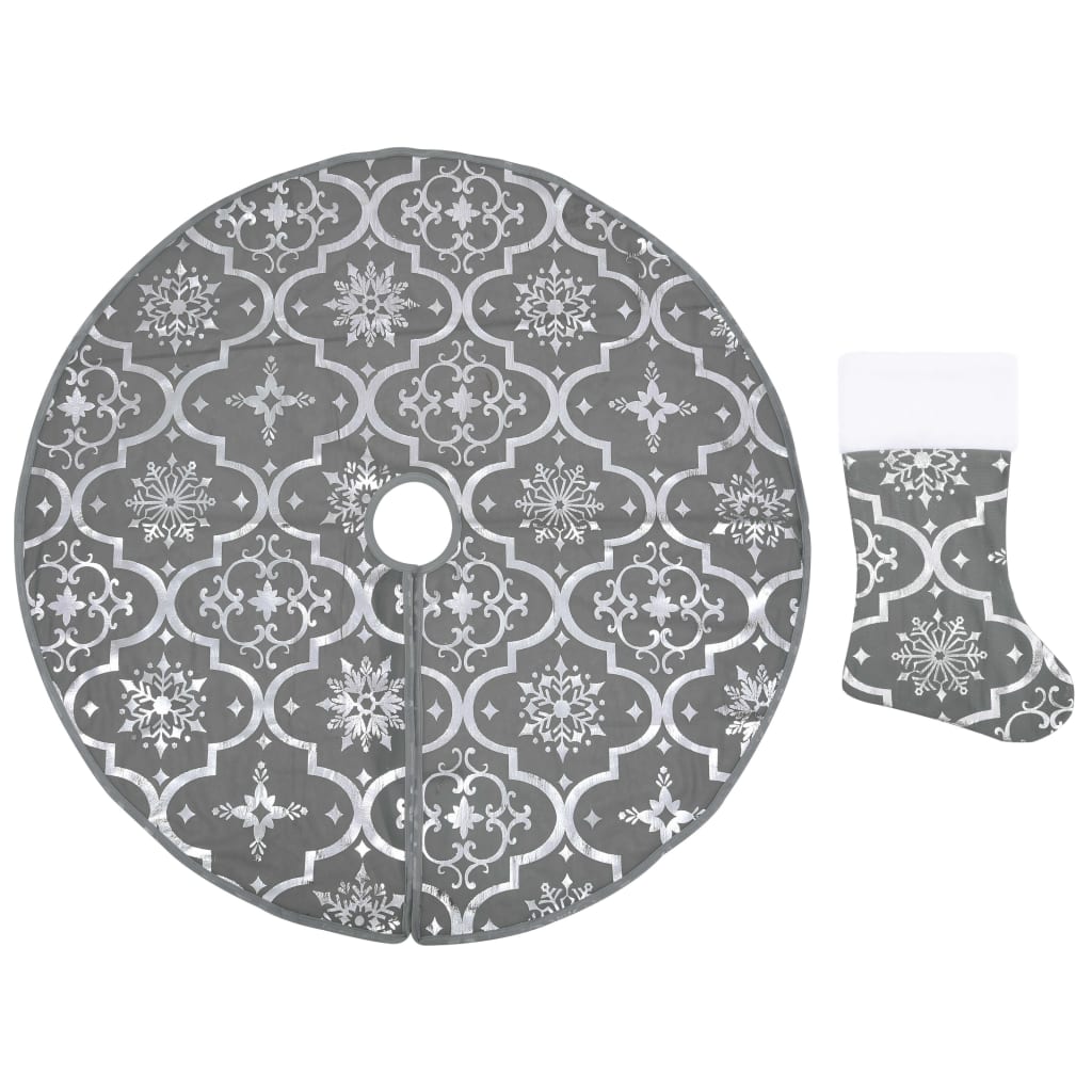 VidaXL jupe de sapin de Noël luxe avec chaussette 150 cm tissu gris