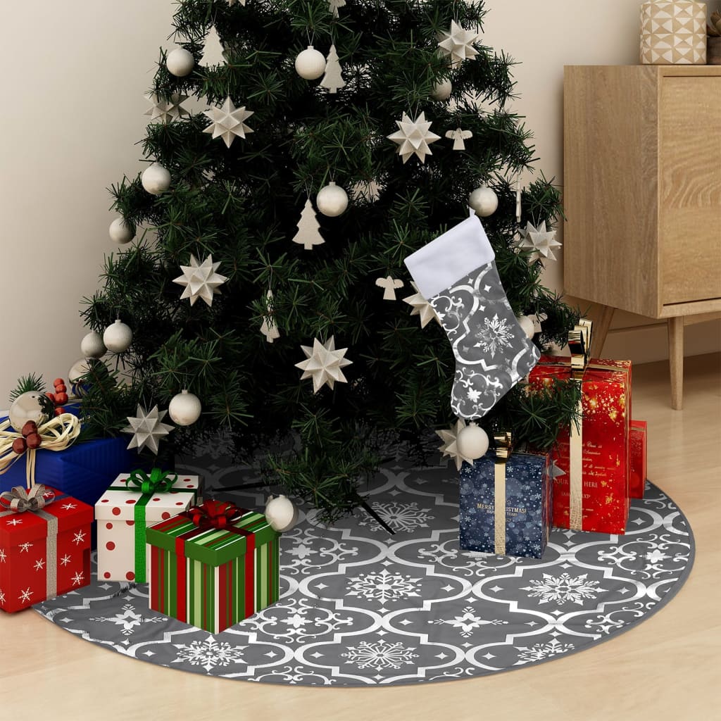 VidaXL jupe de sapin de Noël luxe avec chaussette 150 cm tissu gris