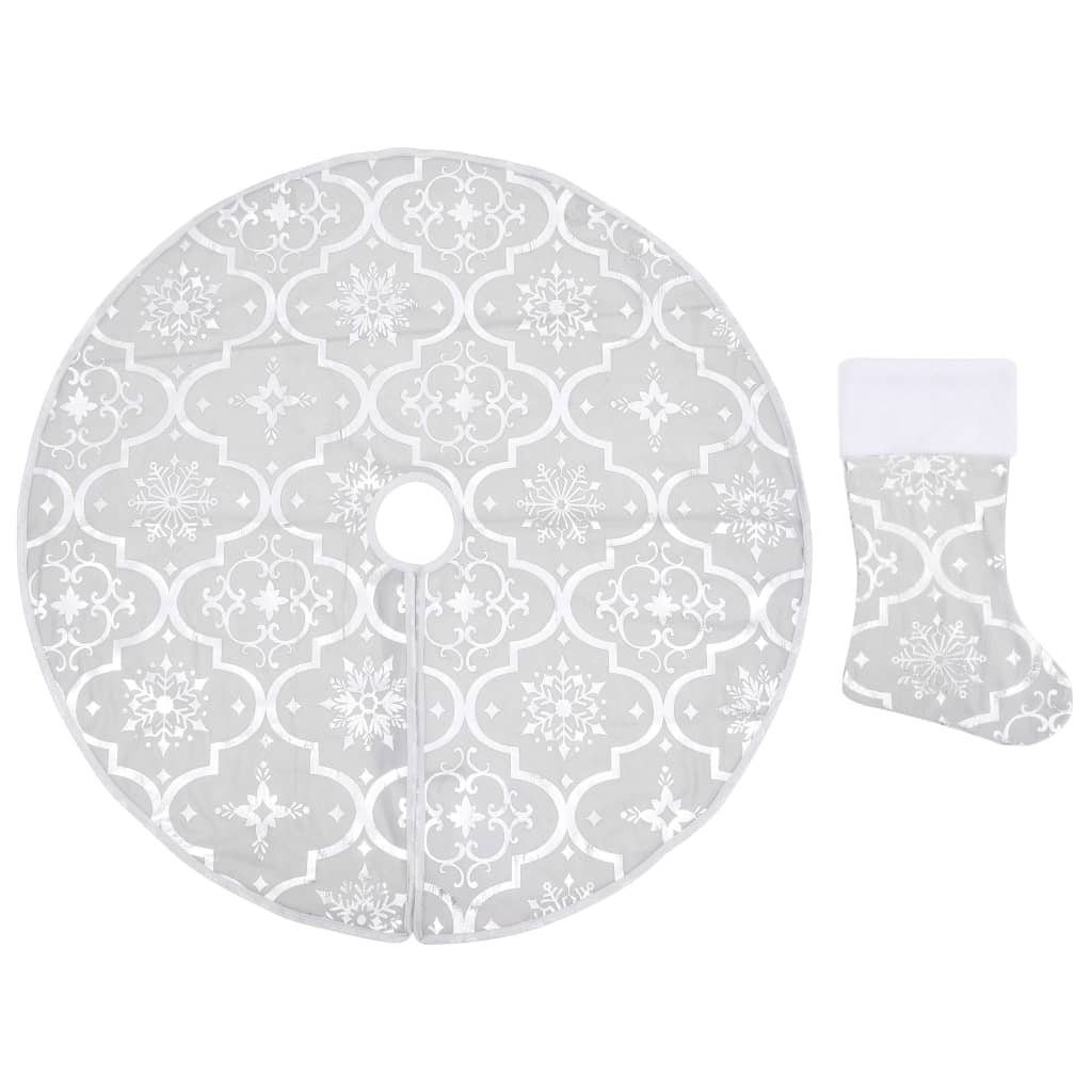 VidaXL jupe de sapin de Noël luxe avec chaussette 150 cm tissu blanc