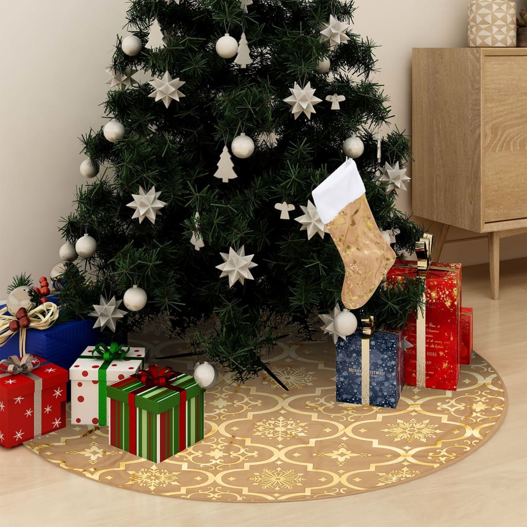 Vidaxl Jupe d'arbre de Noël luxe avec chaussette 90 cm tissu jaune