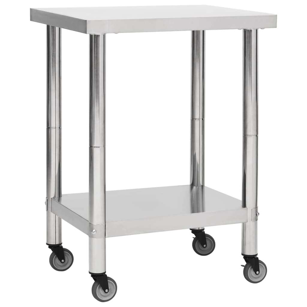 Table de cuisine Vidaxl avec roues 80x45x85 cm en acier inoxydable
