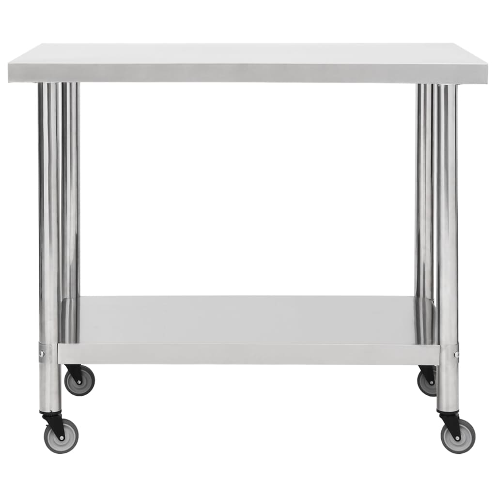 Table de cuisine Vidaxl avec roues 100x45x85 cm en acier inoxydable