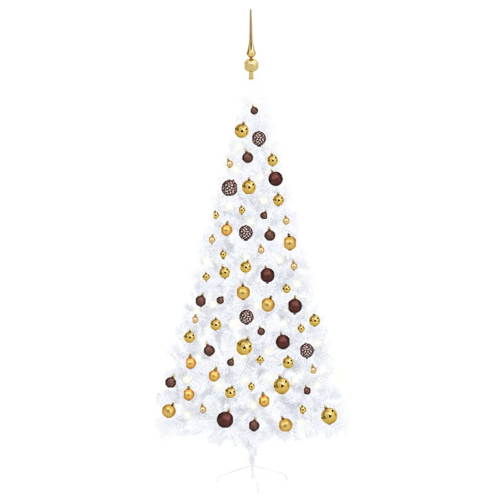 Vidaxl kunstkerstboom avec éclairage et balles de Noël demi-210 cm blancs