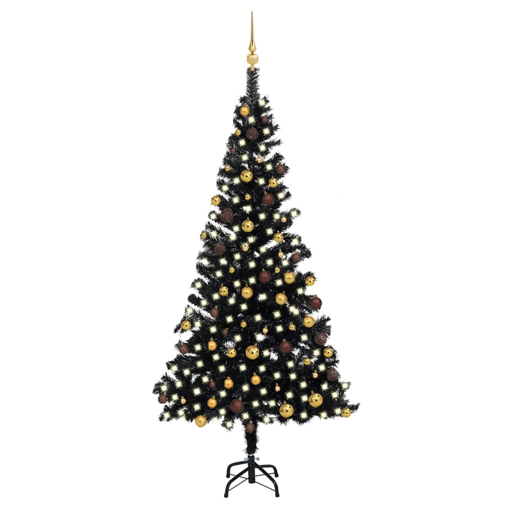 Vidaxl kunstkerstboom avec éclairage et balles de Noël 210 cm PVC noir