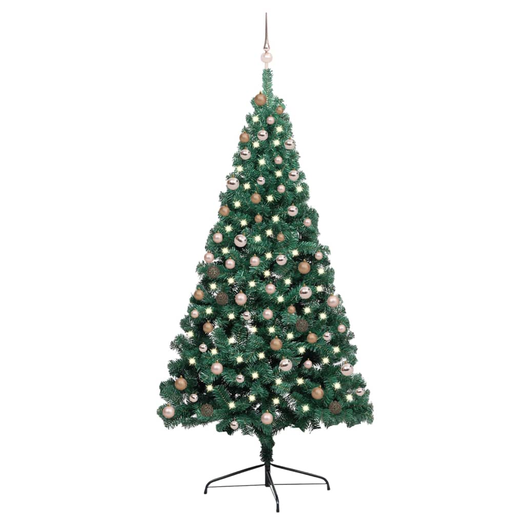 Vidaxl Kunstkerstboom avec l'éclairage et les balles de Noël à demi 210 cm vert