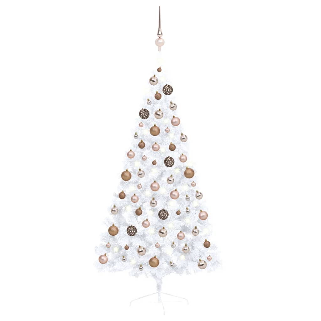 Vidaxl kunstkerstboom avec éclairage et balles de Noël demi-150 cm blancs
