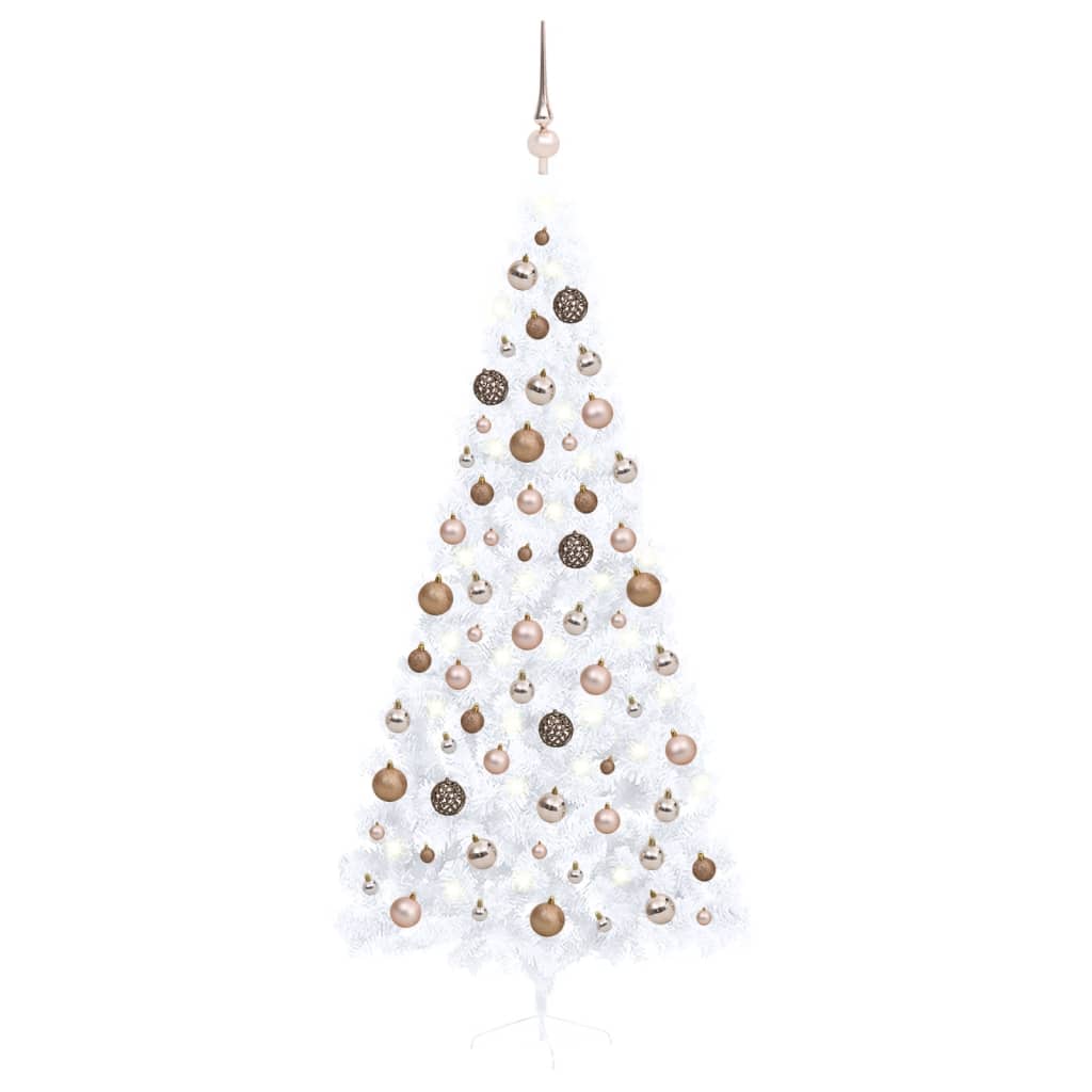 Vidaxl kunstkerstboom avec l'éclairage et les balles de Noël demi-240 cm blancs