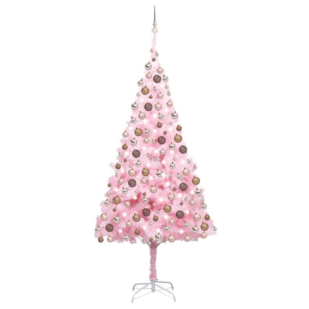 Vidaxl kunstkerstboom avec éclairage et balles de Noël 210 cm PVC rose