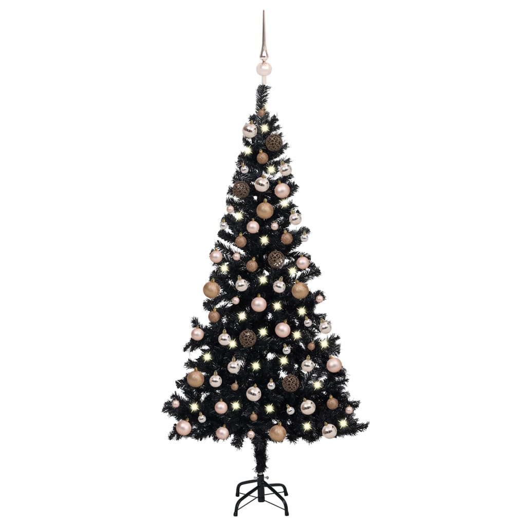 Vidaxl kunstkerstboom avec éclairage et balles de Noël 120 cm PVC noir