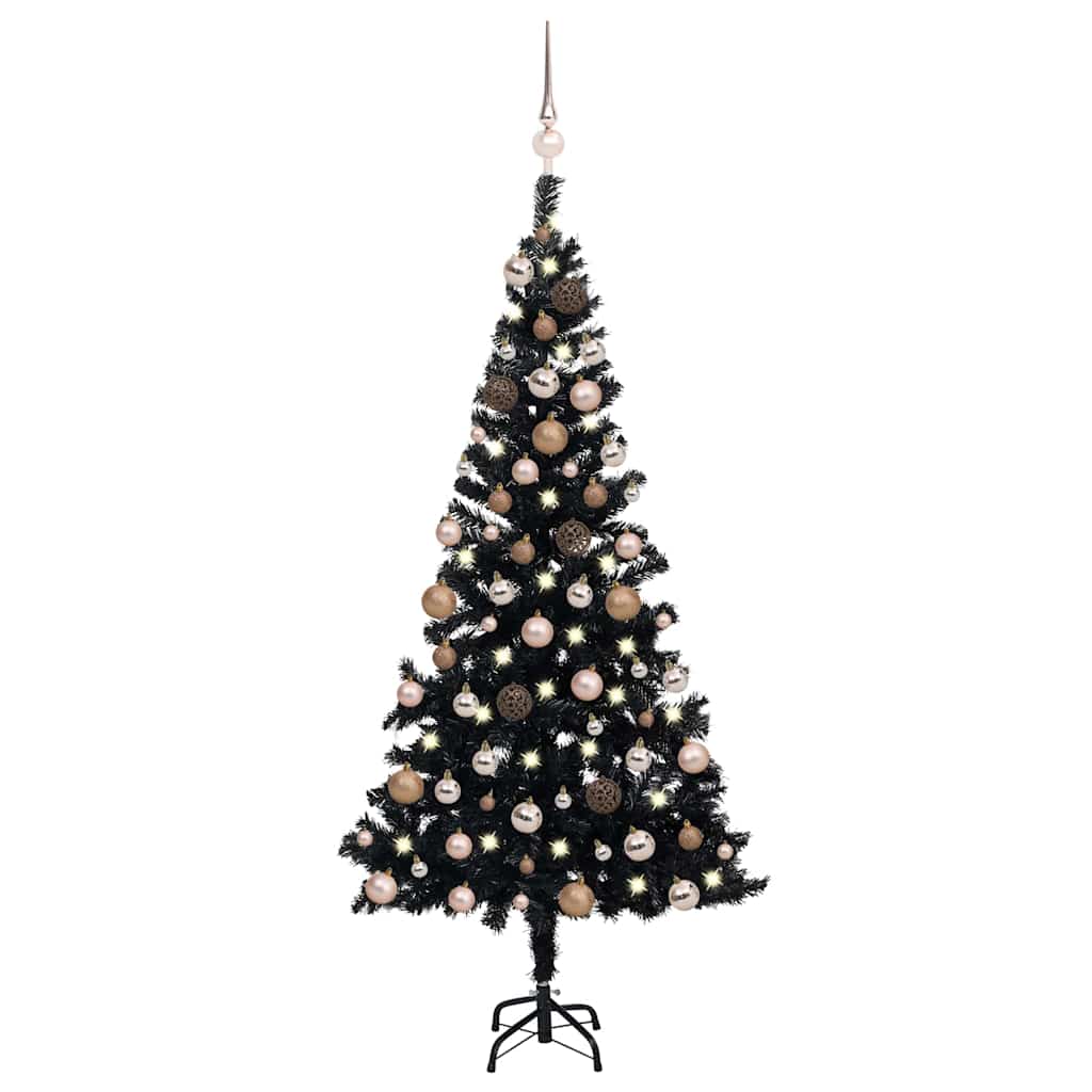 Vidaxl kunstkerstboom avec éclairage et balles de Noël 150 cm PVC noir