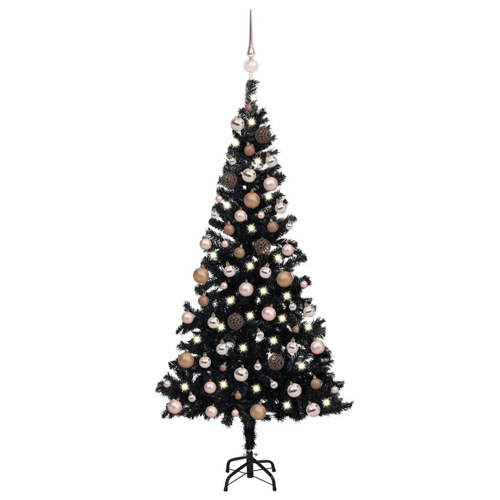 Vidaxl kunstkerstboom avec éclairage et balles de Noël 180 cm PVC noir