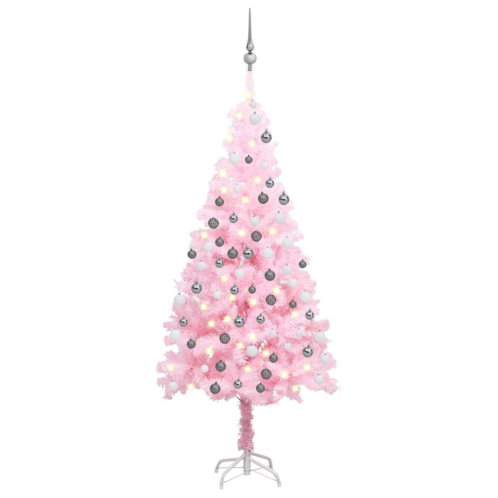 Vidaxx sapin de Noël artificiel avec éclairage et boules 120 cm PVC rose