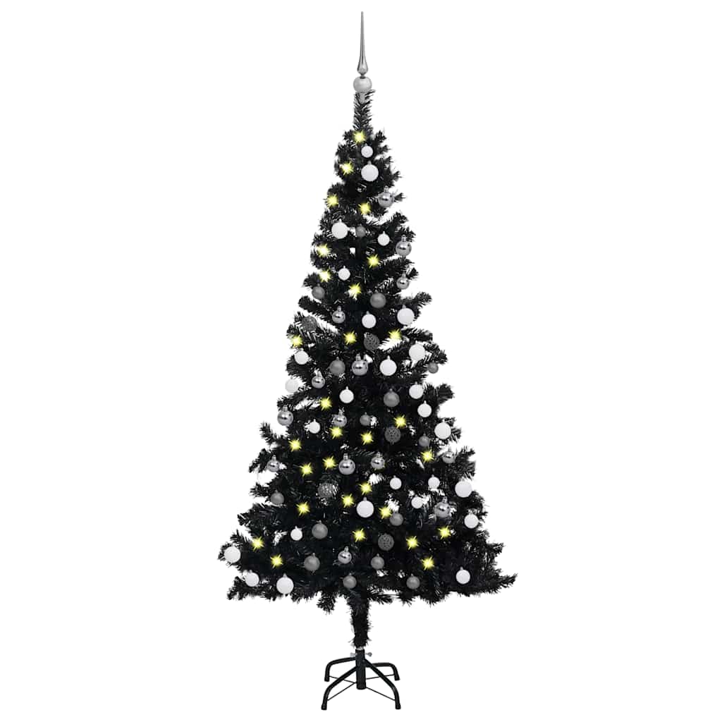 Vidaxl kunstkerstboom avec éclairage et balles de Noël 180 cm PVC noir