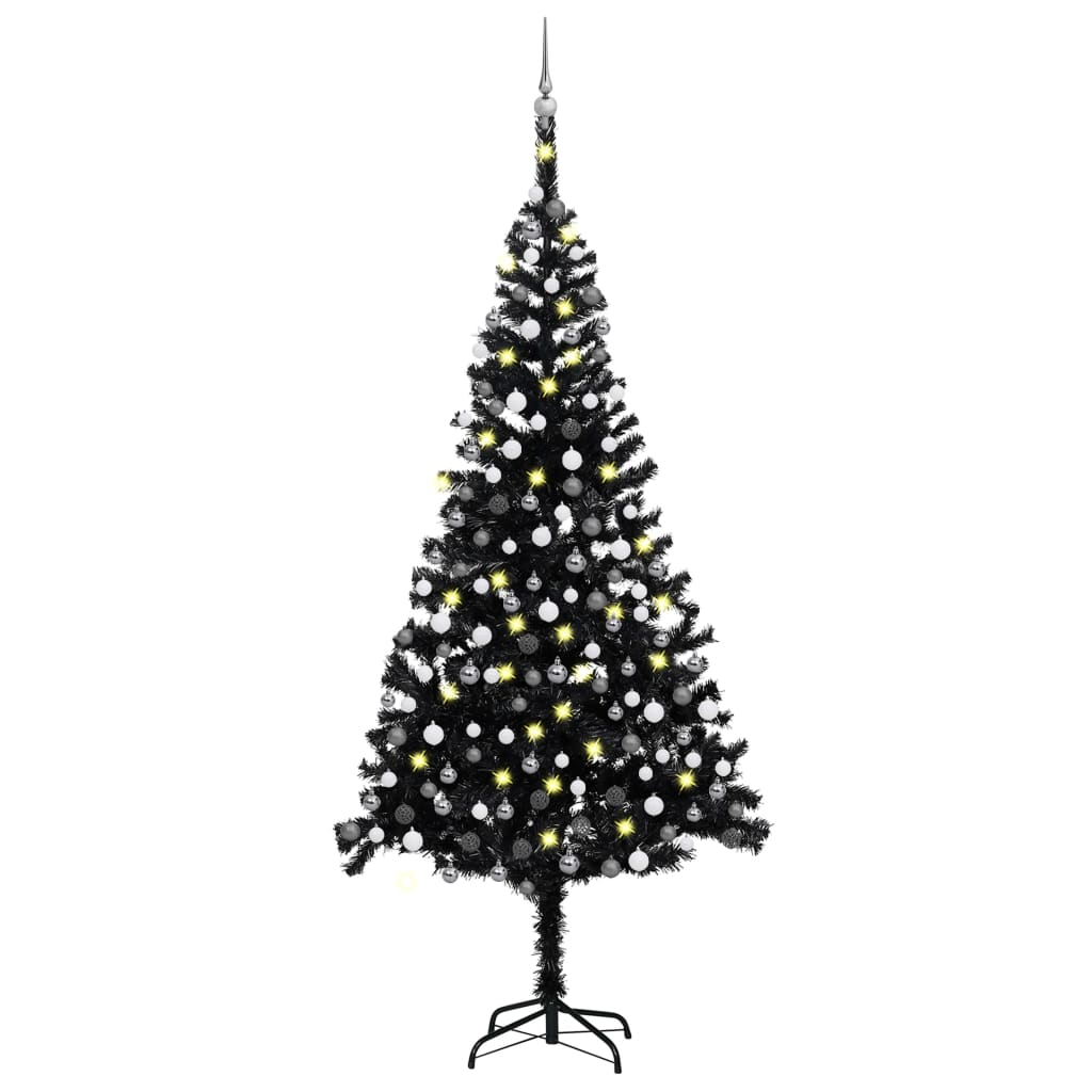 Vidaxl kunstkerstboom avec éclairage et balles de Noël 240 cm PVC noir
