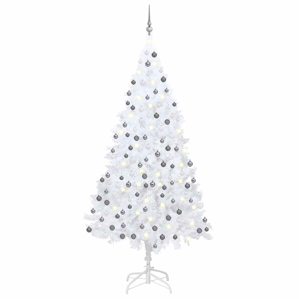 Vidaxl kunstkerstboom avec éclairage et balles de Noël 210 cm PVC blanc