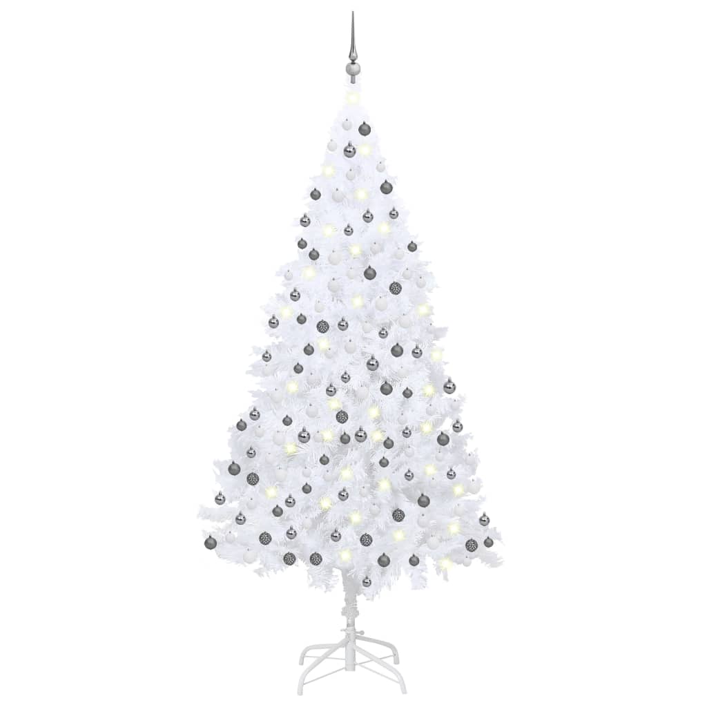 Vidaxl kunstkerstboom avec éclairage et balles de Noël 210 cm PVC blanc