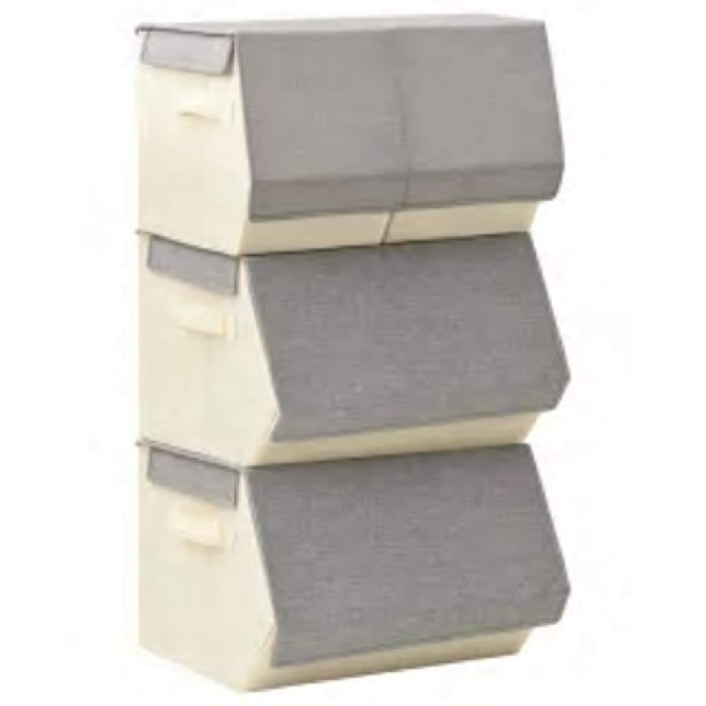 Boîte de rangement Vidaxl 4 pièces Ensemble de tissu empilable gris et de couleur crème