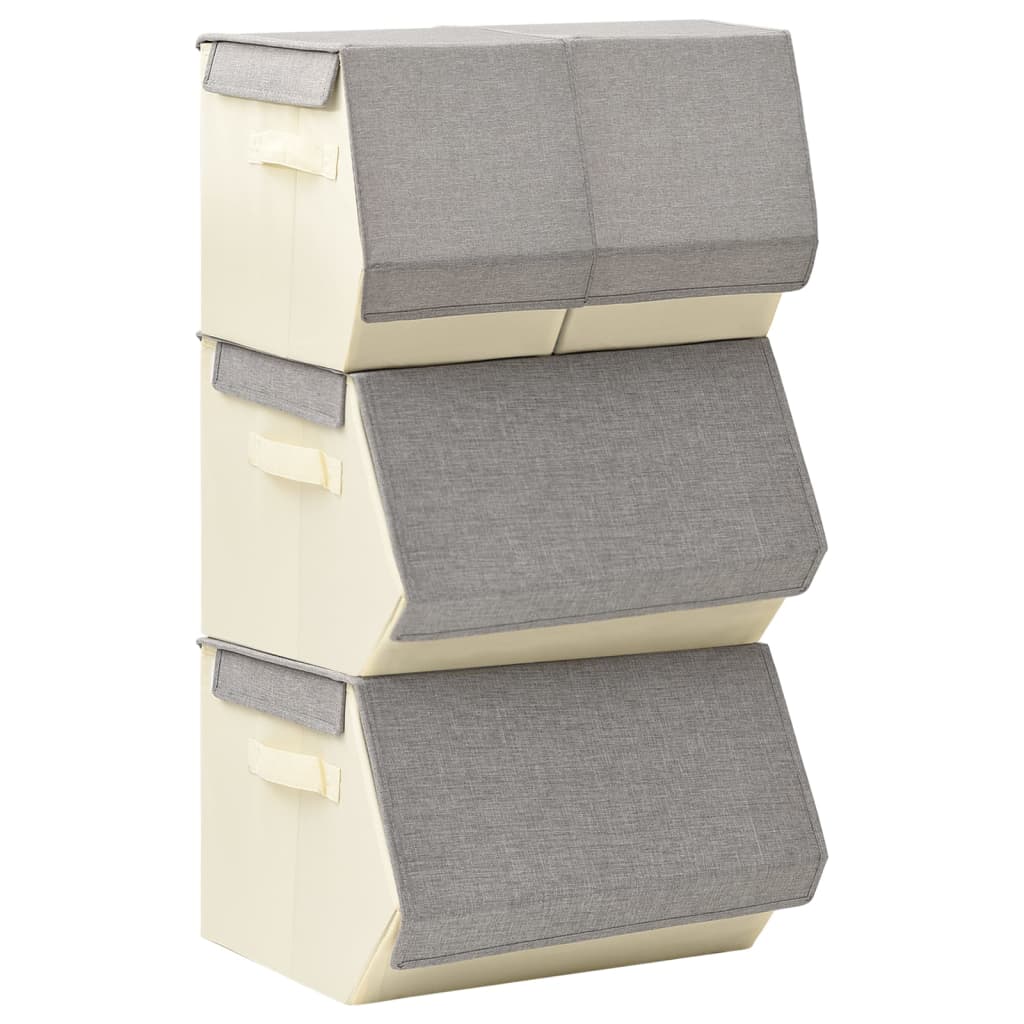 Boîte de rangement Vidaxl 4 pièces Ensemble de tissu empilable gris et de couleur crème
