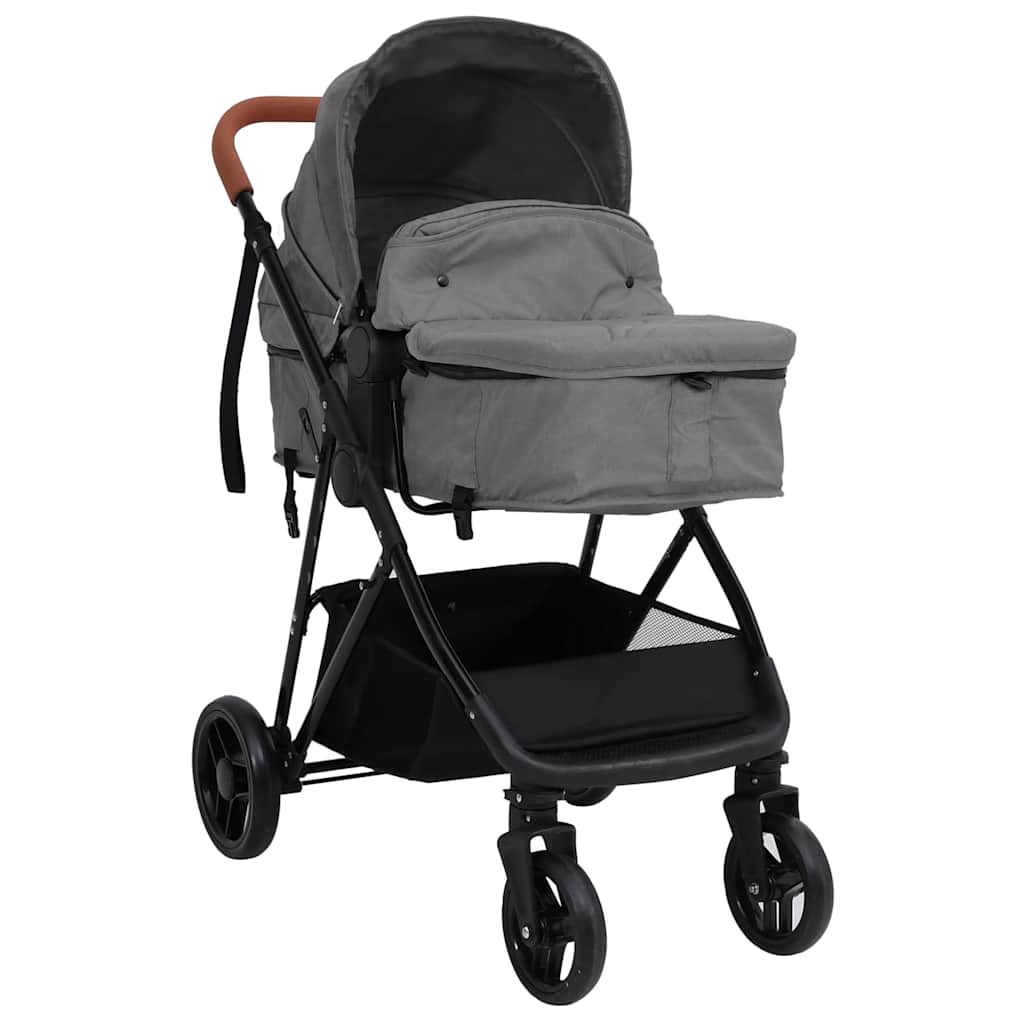 Porte-poussette Vidaxl Gris clair en acier 3-en-1 et noir