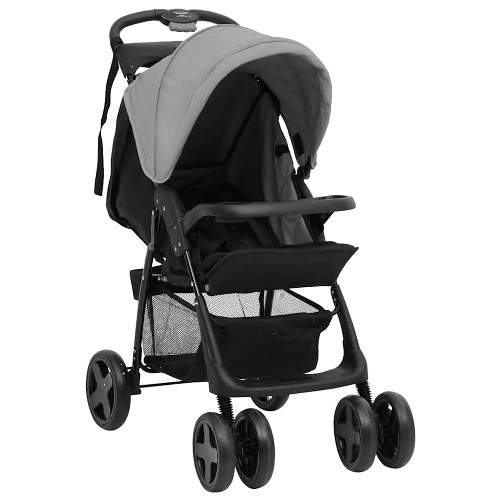 Porte-poussette Vidaxl Gris clair en acier 3-en-1 et noir