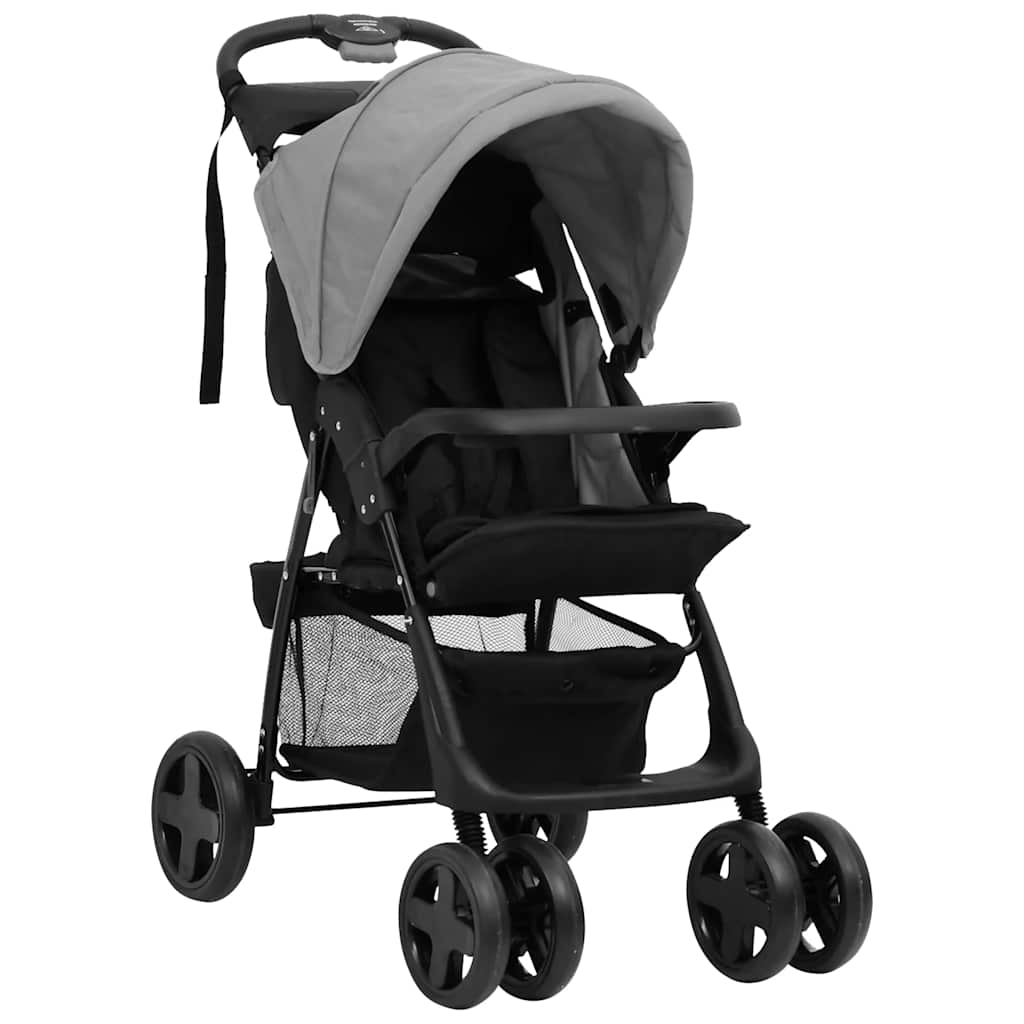 Porte-poussette Vidaxl Gris clair en acier 3-en-1 et noir