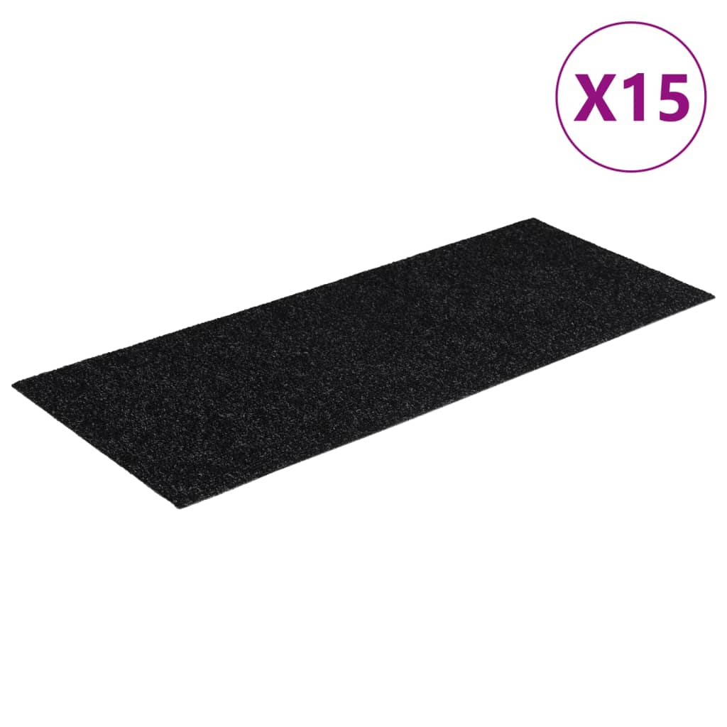 Vidaxl Stair Mats auto-adhésif 15 pièces 60x25 cm Black Rectangulaire