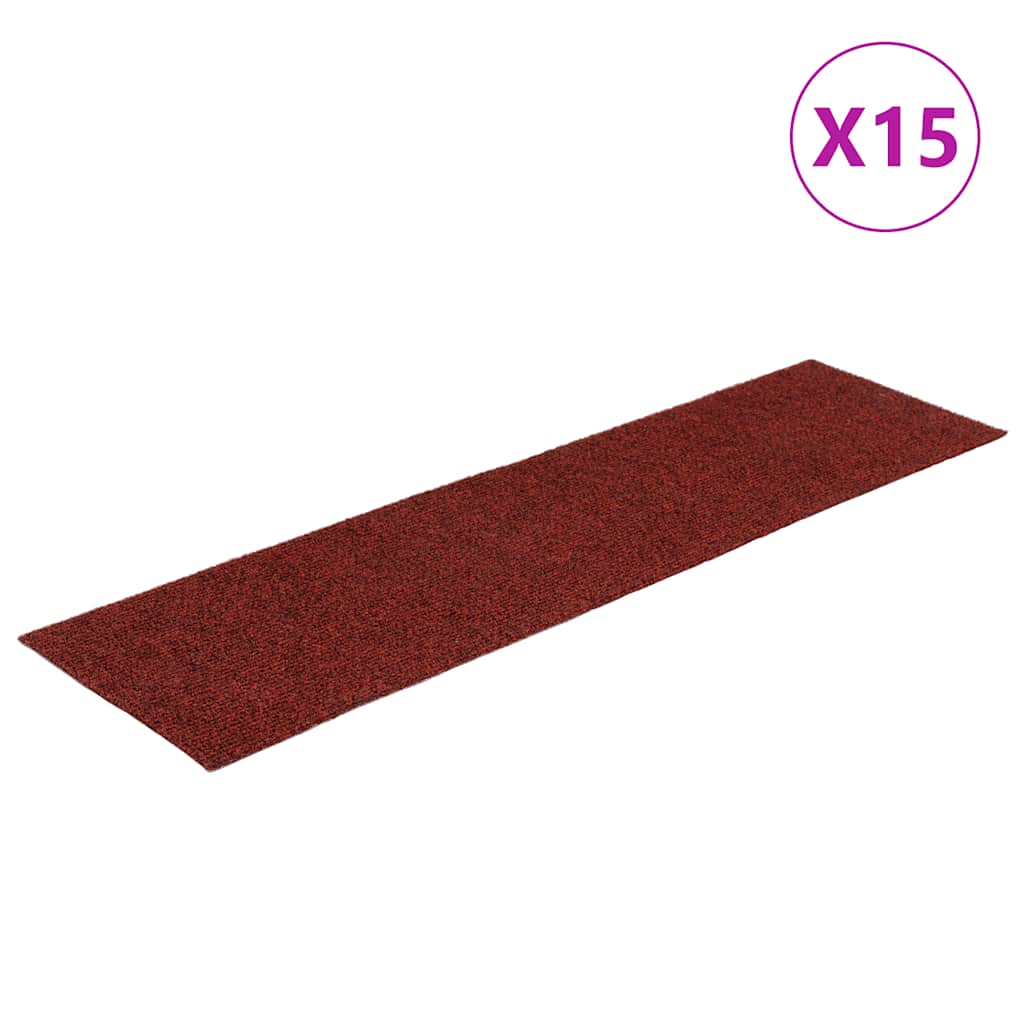 Vidaxl Stair Mats auto-adhésif 15 pièces 76x20 cm Bordeaux Rectangulaire