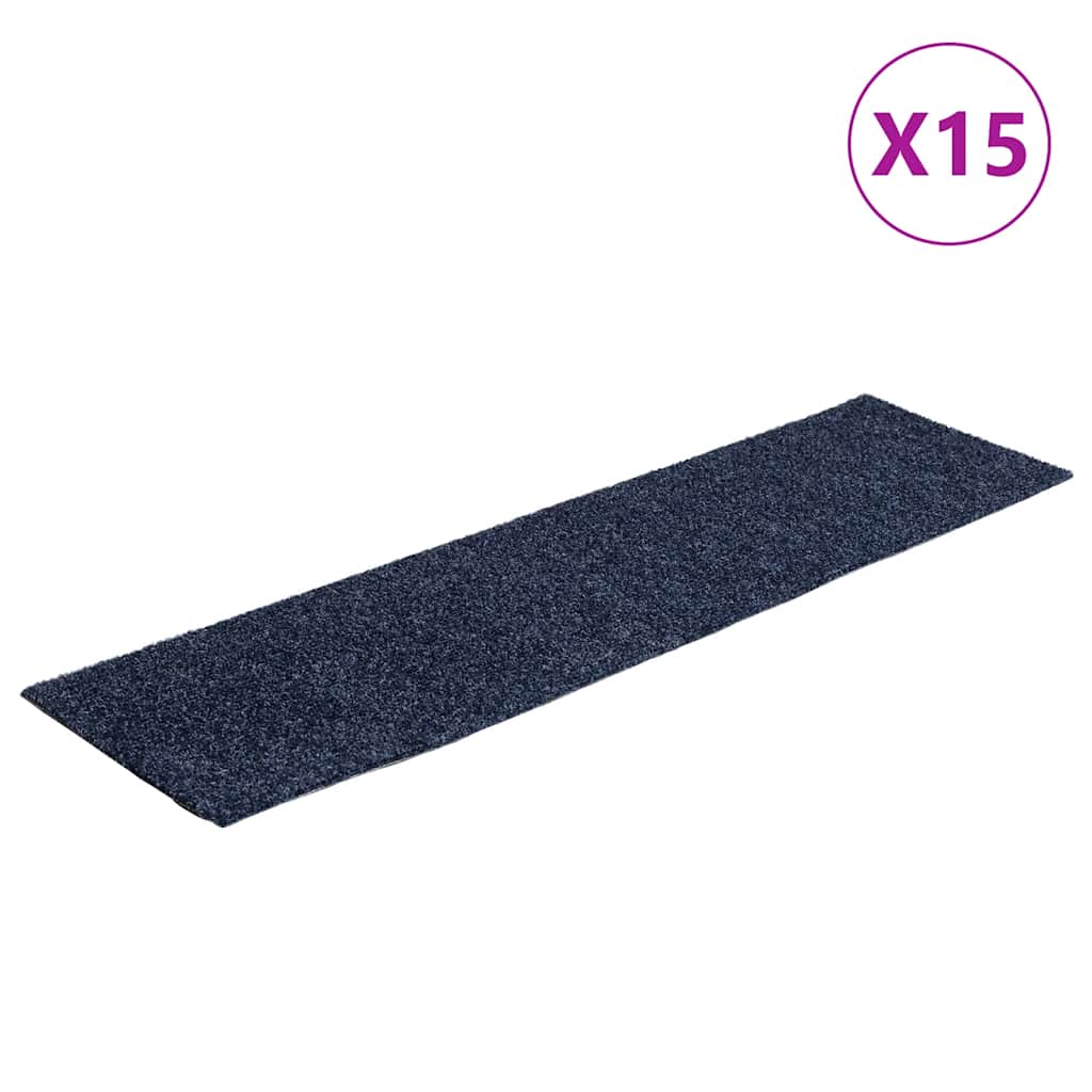 Vidaxl Stair Mats auto-adhésif 15 pièces 76x20 cm bleu gris rectangulaire