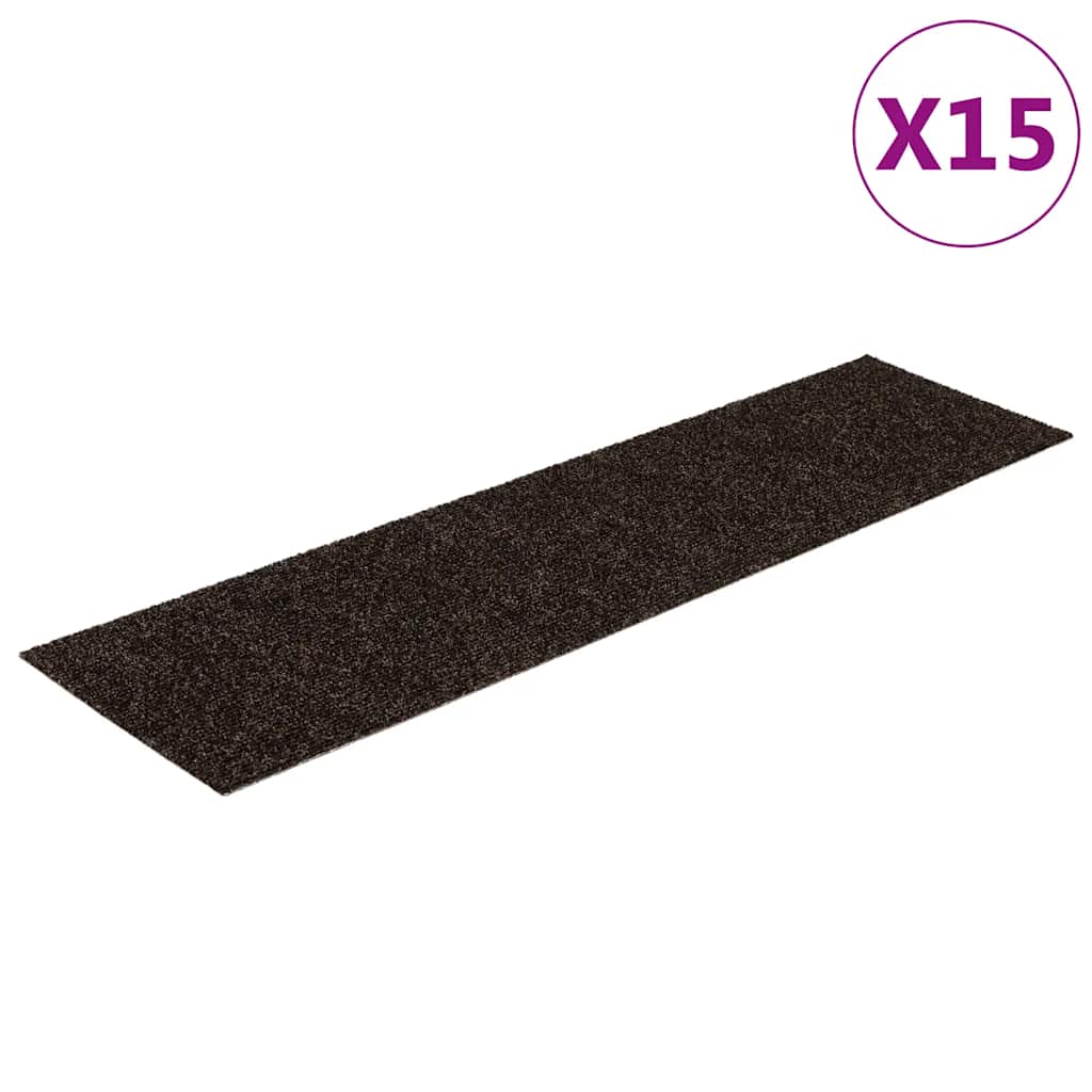 Vidaxl Stair Mats auto-adhésif 15 pièces 76x20 cm Rectangulaire brun foncé