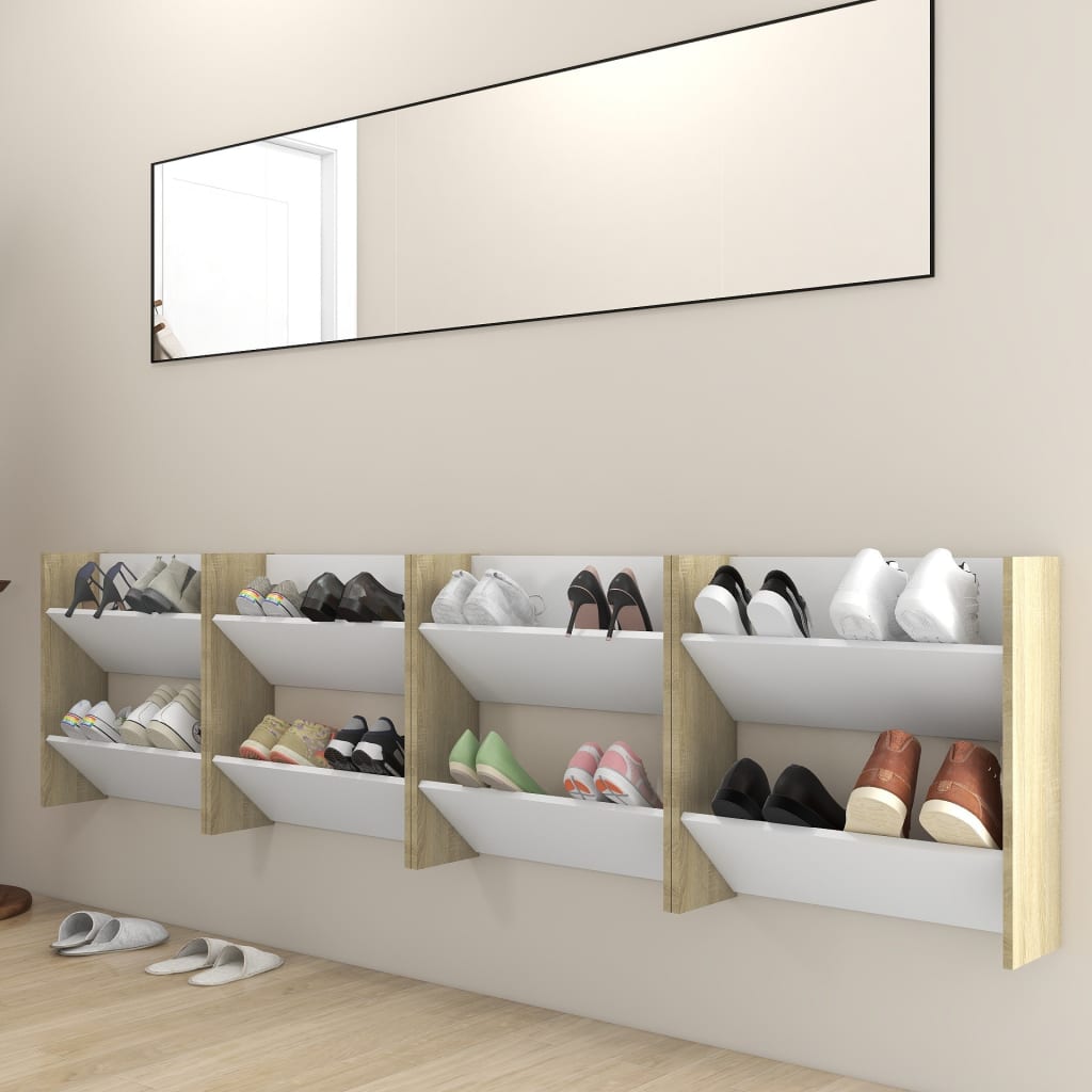 Armoires de chaussures murales vidaxl 4 ST 60x18x60 cm Bois blanc sonoma chêne