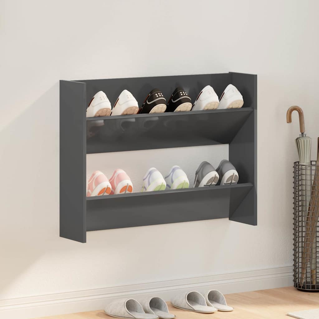Armoire à chaussures murales vidaxl 80x18x60 cm en bois de bois haute gris brillant