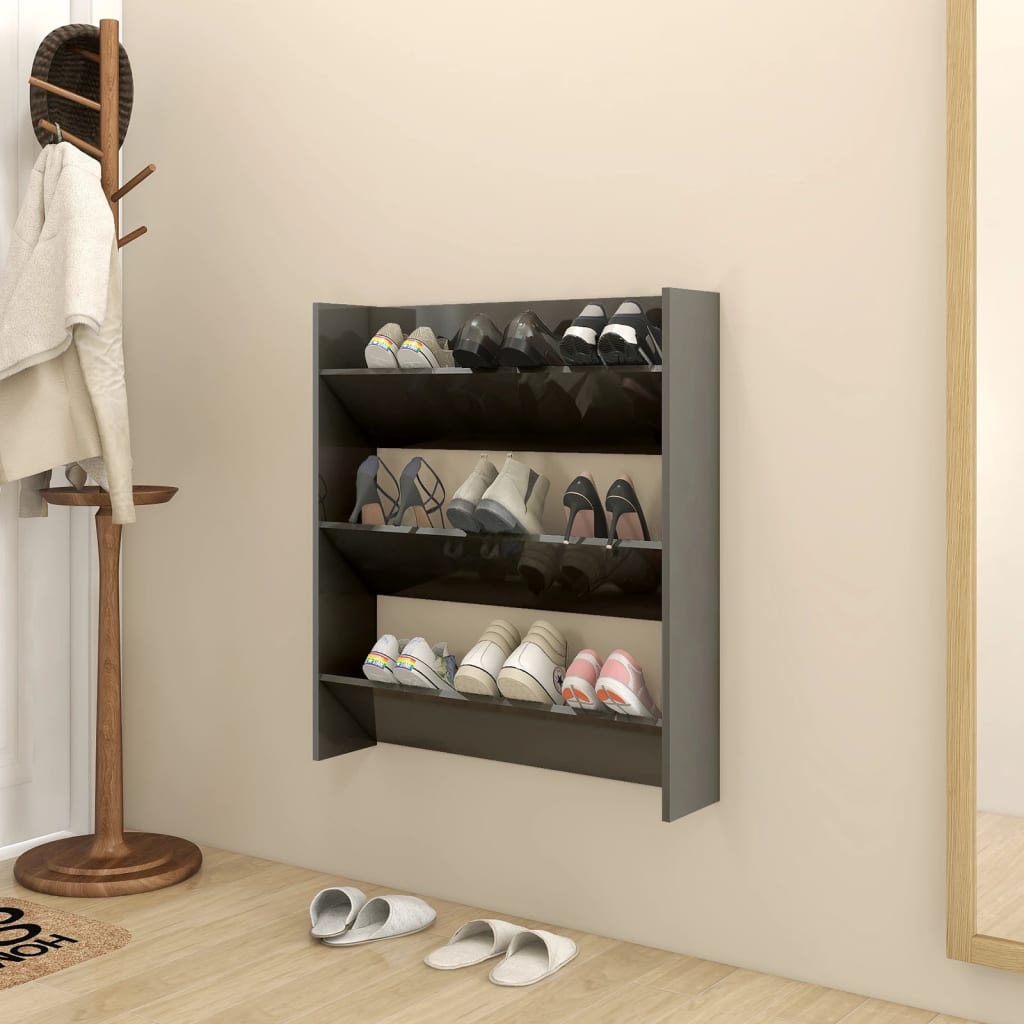 Armoire à chaussures murales vidaxl 80x18x90 cm en bois de bois haute gris brillant