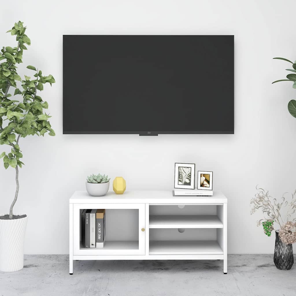Vidaxl tv-meubel 90x30x44 cm staal en glas wit