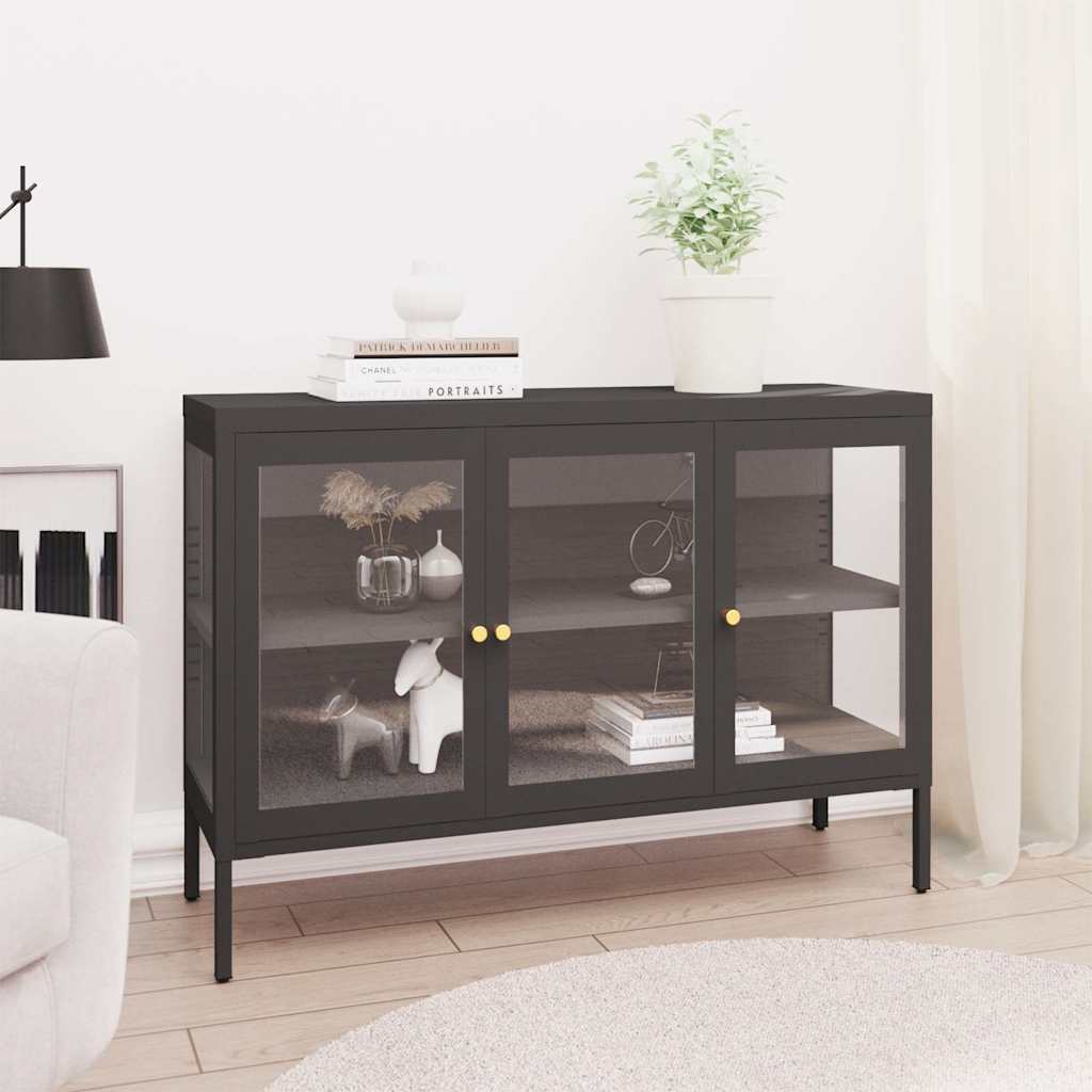 Vidaxl dressoir 105x35x70 cm staal en glas antracietkleurig