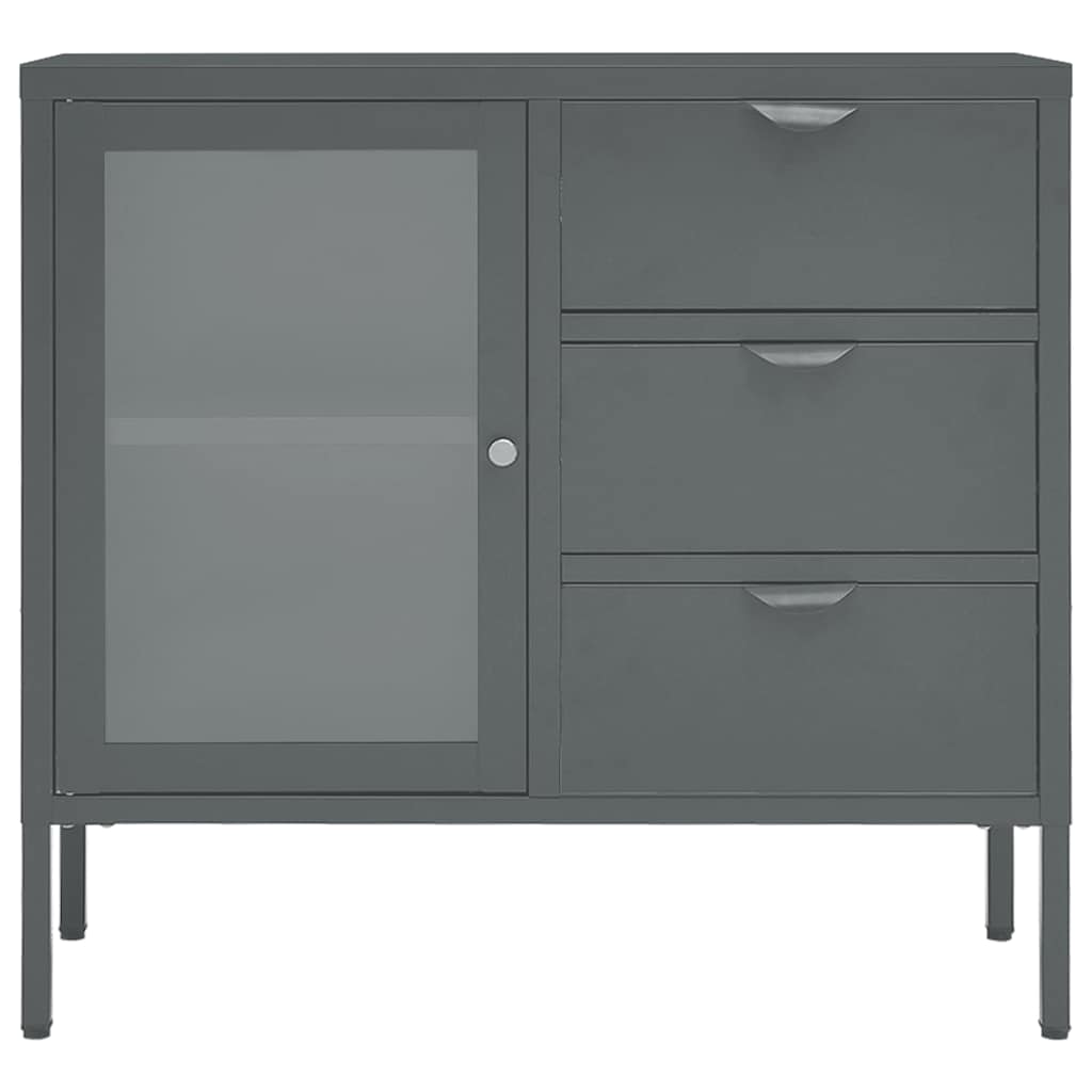 Vidaxl dressoir 75x35x70 cm staal en gehard glas antracietkleurig