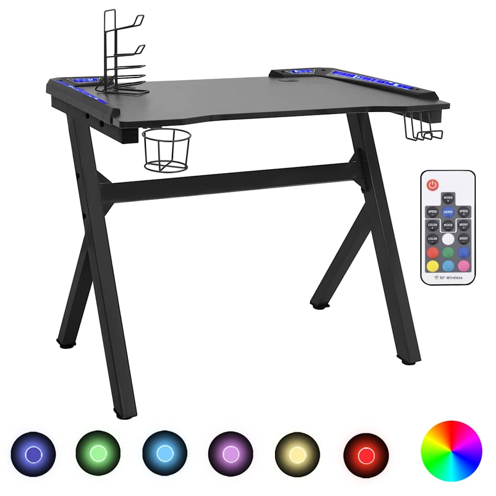 Vidaxl gamingbureau met y-vormige poten led 90x60x75 cm zwart