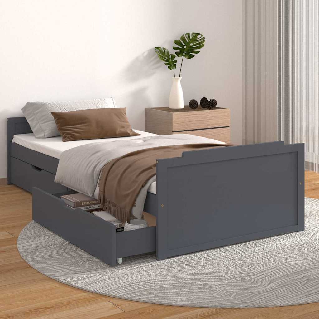 Vidaxl bedframe met lades massief grenenhout donkergrijs 90x200 cm