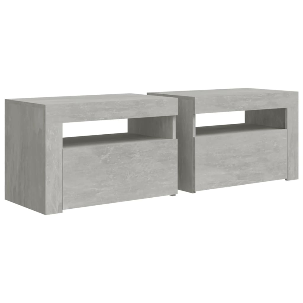 Vidaxl nachtkastjes 2 st met led-verlichting 60x35x40 cm betongrijs