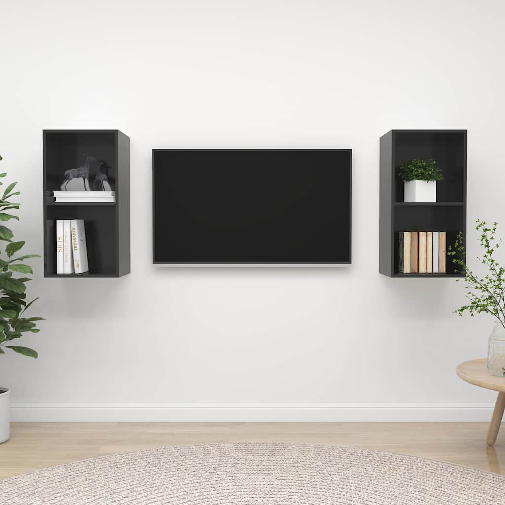 Vidaxl tv-wandmeubelen 2 st spaanplaat hoogglans grijs