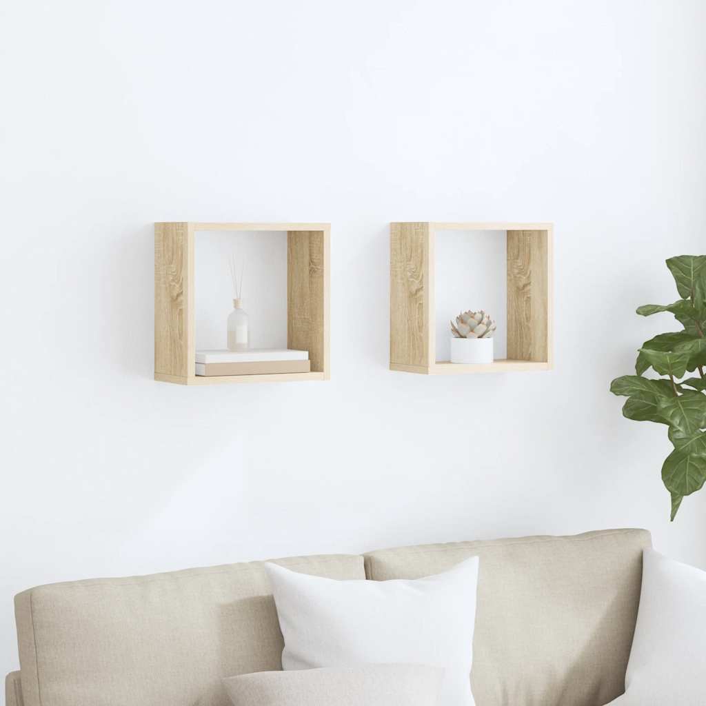 Vidaxl wandschappen kubus 2 st 30x15x30 cm sonoma eikenkleurig