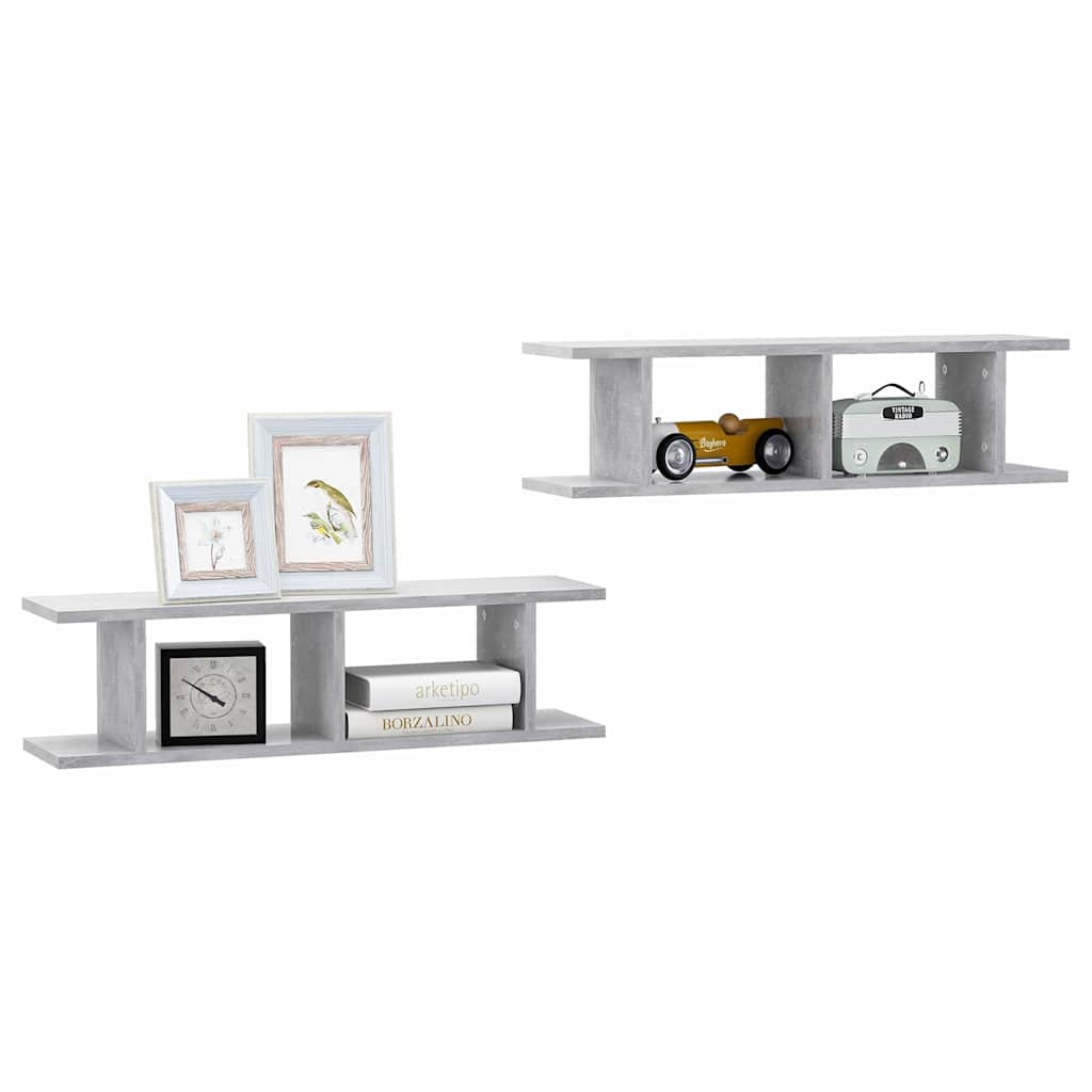 Vidaxl wandschappen 2 st 75x18x20 cm bewerkt hout betongrijs
