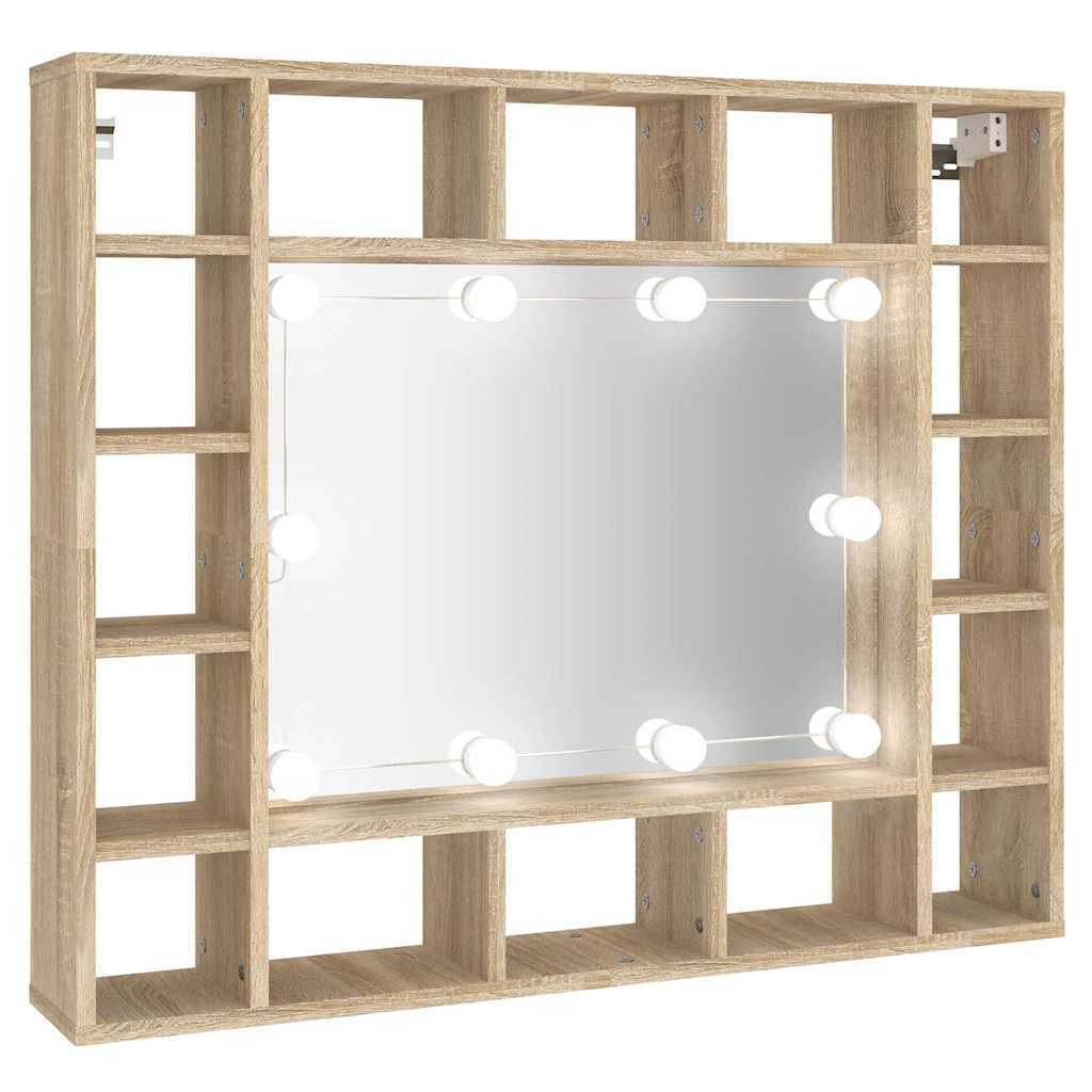 Vidaxl spiegelkast met led-verlichting 91x15x76,5 cm sonoma eikenkleur